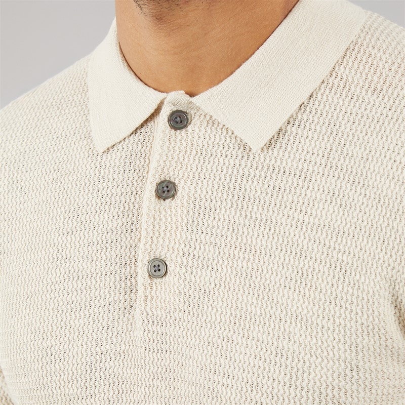Mens Cooper Knitted Long Sleeve Polo Shirt Silver Lining Twist - Image 3