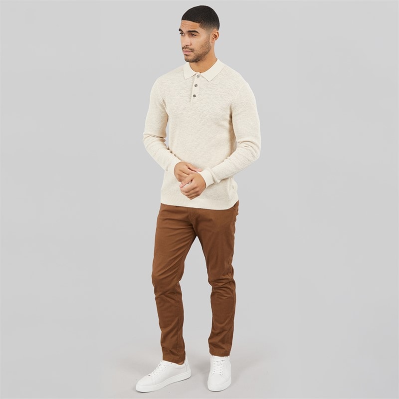 Mens Cooper Knitted Long Sleeve Polo Shirt Silver Lining Twist - Image 4