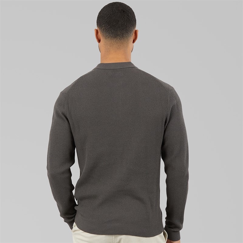 Mens Cooper Knitted Long Sleeve Polo Shirt Volcanic Ash - Image 2