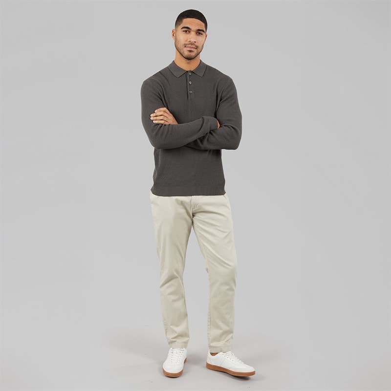 Mens Cooper Knitted Long Sleeve Polo Shirt Volcanic Ash - Image 4