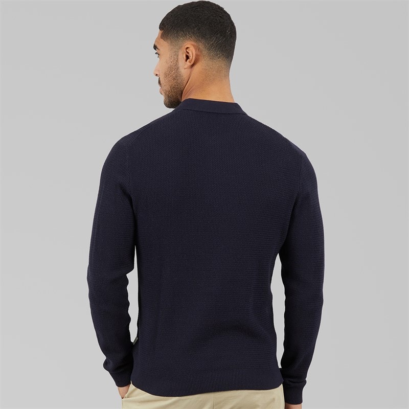 Mens Cooper Knitted Long Sleeve Polo Shirt Night Sky - Image 2