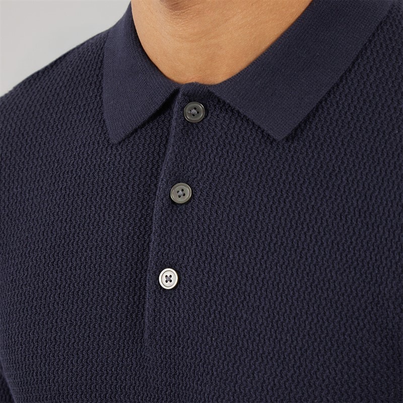Mens Cooper Knitted Long Sleeve Polo Shirt Night Sky - Image 3