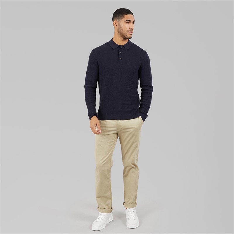 Mens Cooper Knitted Long Sleeve Polo Shirt Night Sky - Image 4