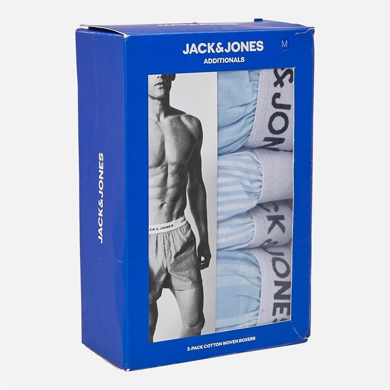 Mens Jaclaroi Three Pack Woven Boxers Chambray Blue/Chambray Striped/Skyway Checks - Image 2