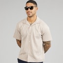 Mens Summer Stripe Short Sleeve Shirt Mocha Meringue