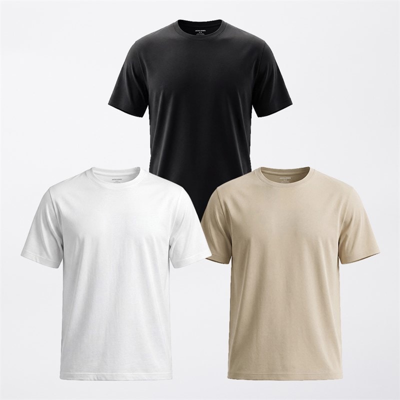 JACK & JONES Mens Sota Print Three Pack T-Shirts /White/Ecru Black/White/Ecru - Image 2