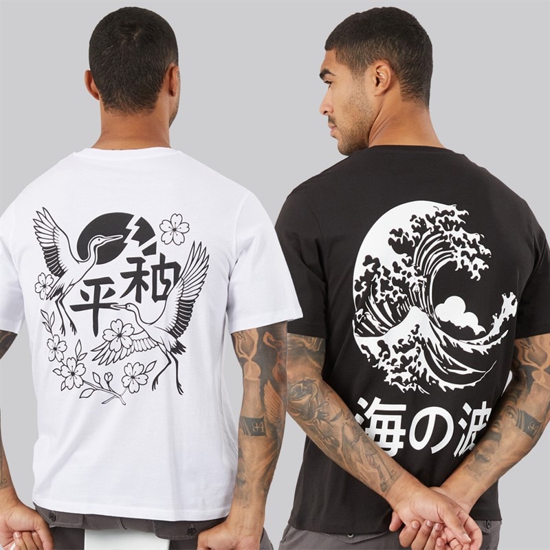 Mens Yuto Print Two Pack T-Shirts /Black White/Black - Image 1