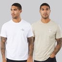 Mens Classic Logo Two Pack T-Shirts Bright White/Plaza Taupe