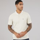 Mens Short Sleeve Monogram Pique Polo Shirt Oatmeal