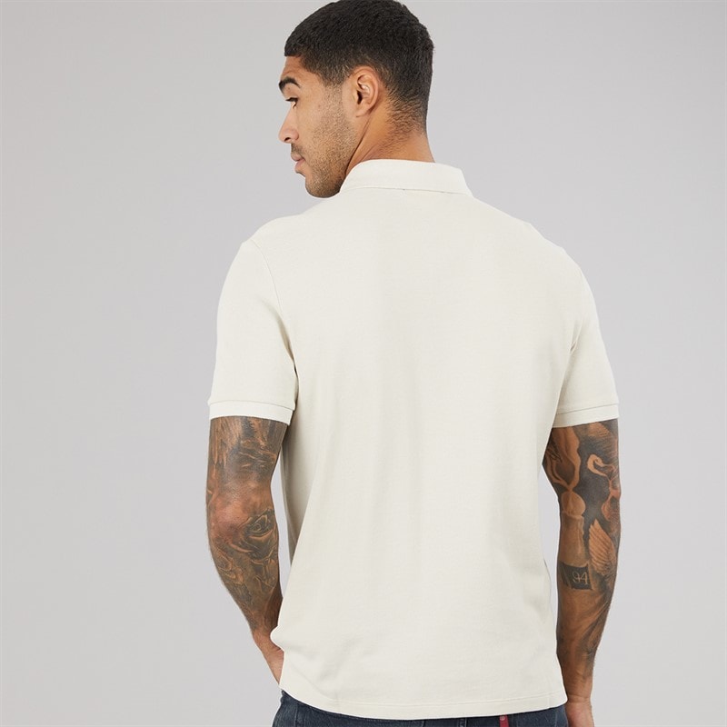 Mens Short Sleeve Monogram Pique Polo Shirt Oatmeal - Image 2