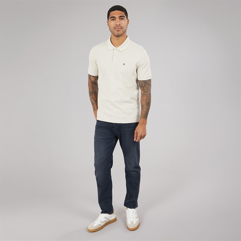Mens Short Sleeve Monogram Pique Polo Shirt Oatmeal - Image 4