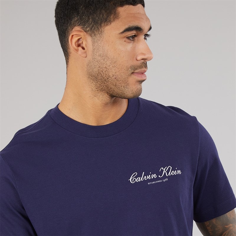 Mens Embroidered Logo T-Shirt Evening Blue - Image 3