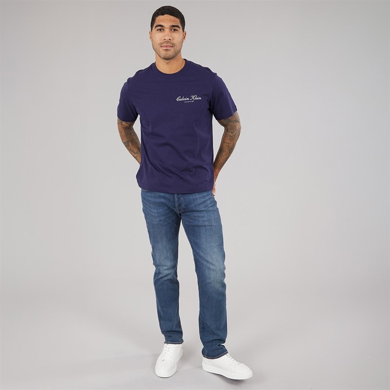 Mens Embroidered Logo T-Shirt Evening Blue - Image 4