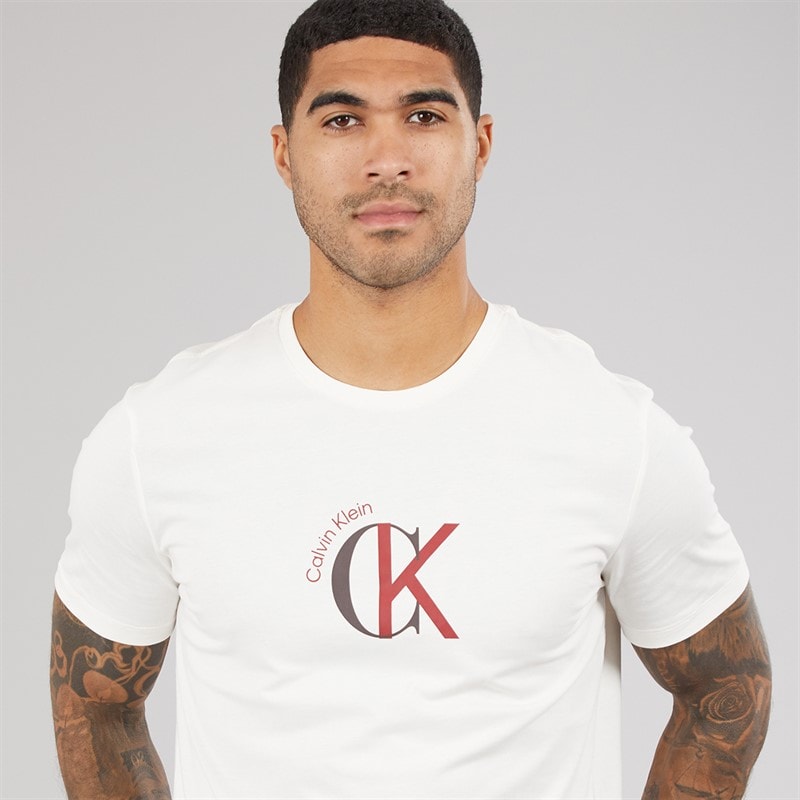 Mens CKJ Logo Graphic T-Shirt White Greige - Image 3