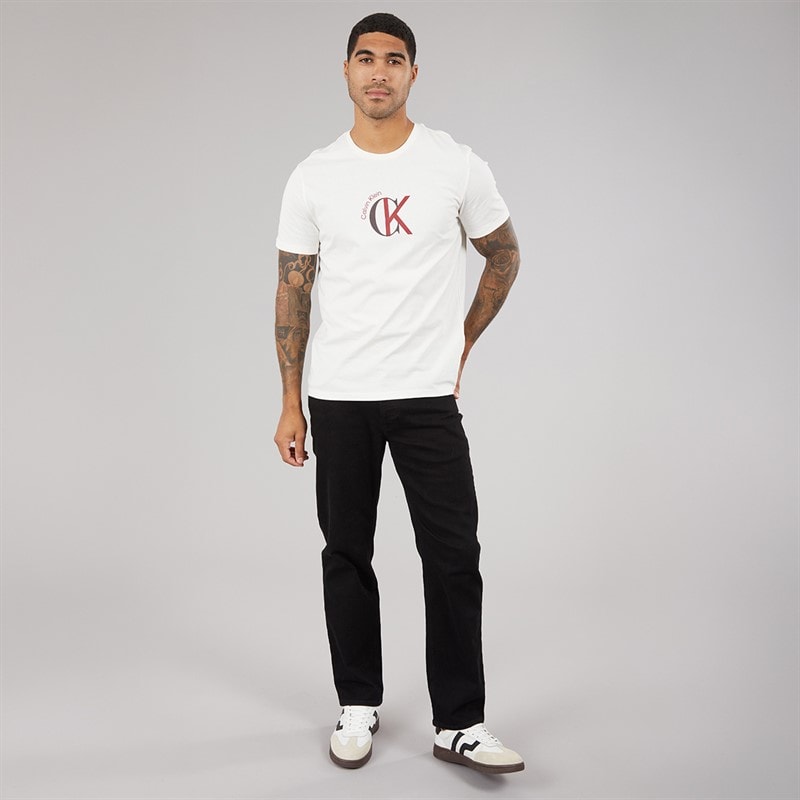 Mens CKJ Logo Graphic T-Shirt White Greige - Image 4