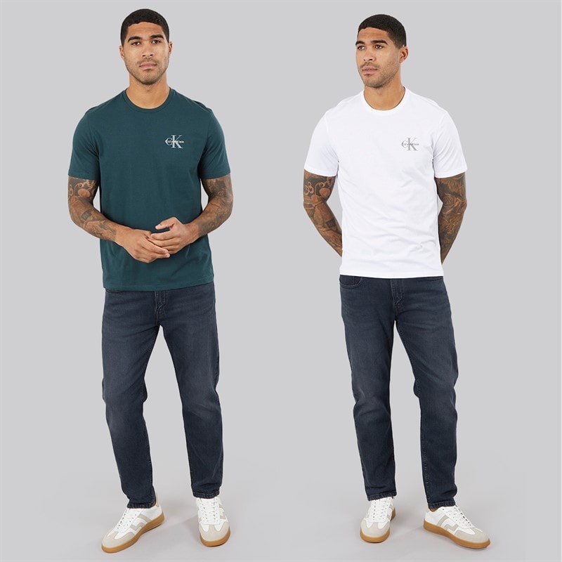 Mens Classic Two Pack T-Shirts Bright White/Dark Teal - Image 4