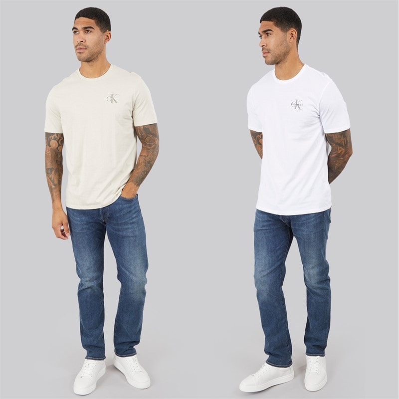 Mens Classic Two Pack T-Shirts Bright White/Oatmeal - Image 4