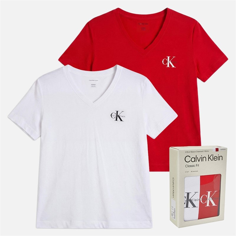 Womens Logo Two Pack V-Neck T-Shirts Adrenaline Rush/Brilliant White - Image 5