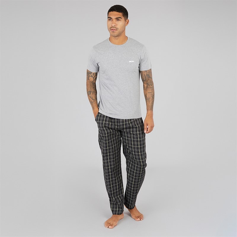 Mens Bucks T-Shirt And Woven Pants Lounge Set Grey/Black - Image 4