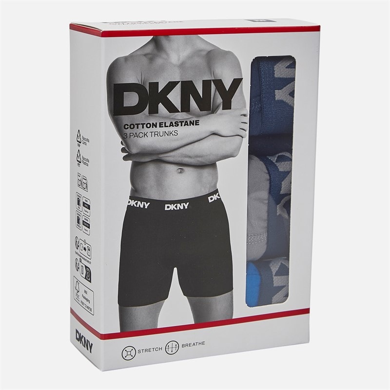Mens Modesto Three Pack Medium Boxer Trunks Navy/Grey/Blue - Image 2