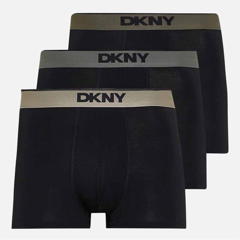 DKNY Mens Nome Three Pack Bamboo Boxer Trunks Black
