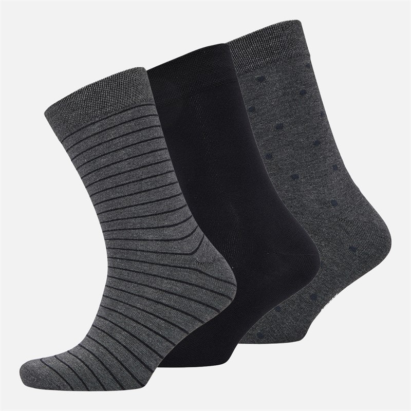 DKNY Mens Sutton Three Pack Bamboo Socks Charcoal/Black
