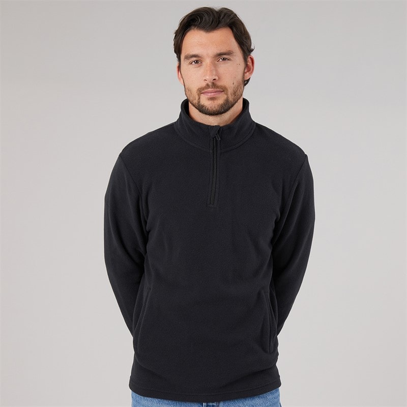 Mens 1/4 Zip Microfleece Top Black - Image 3