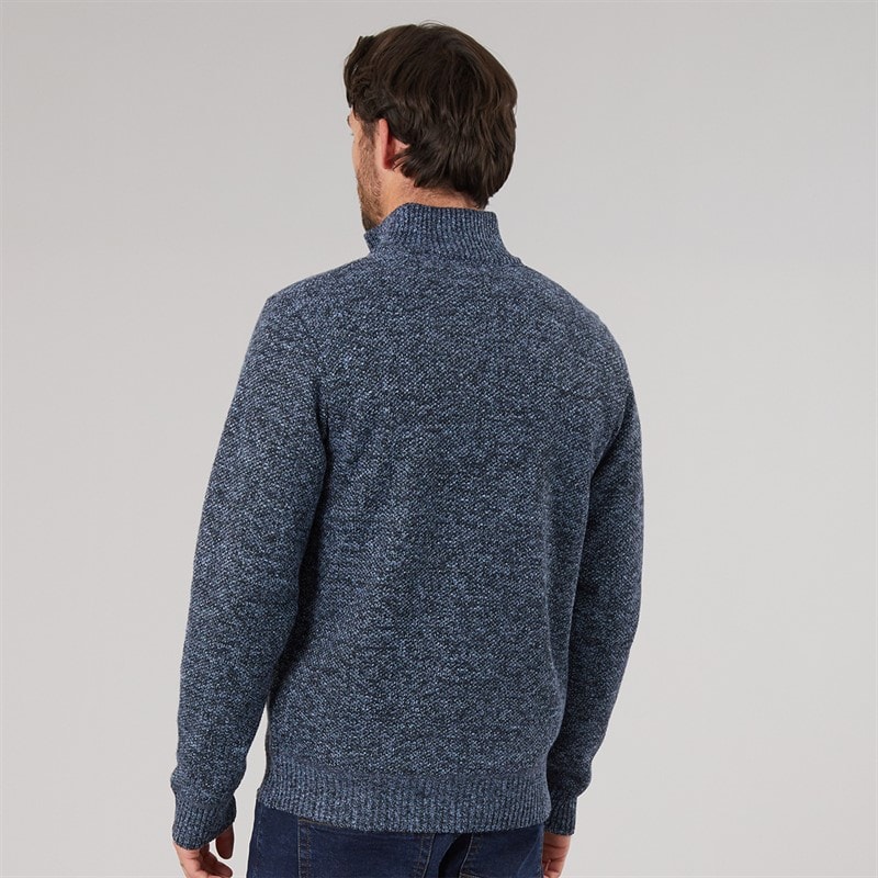 Mens Sherpa Lined 1/4 Zip Sweater Blue Marl - Image 2