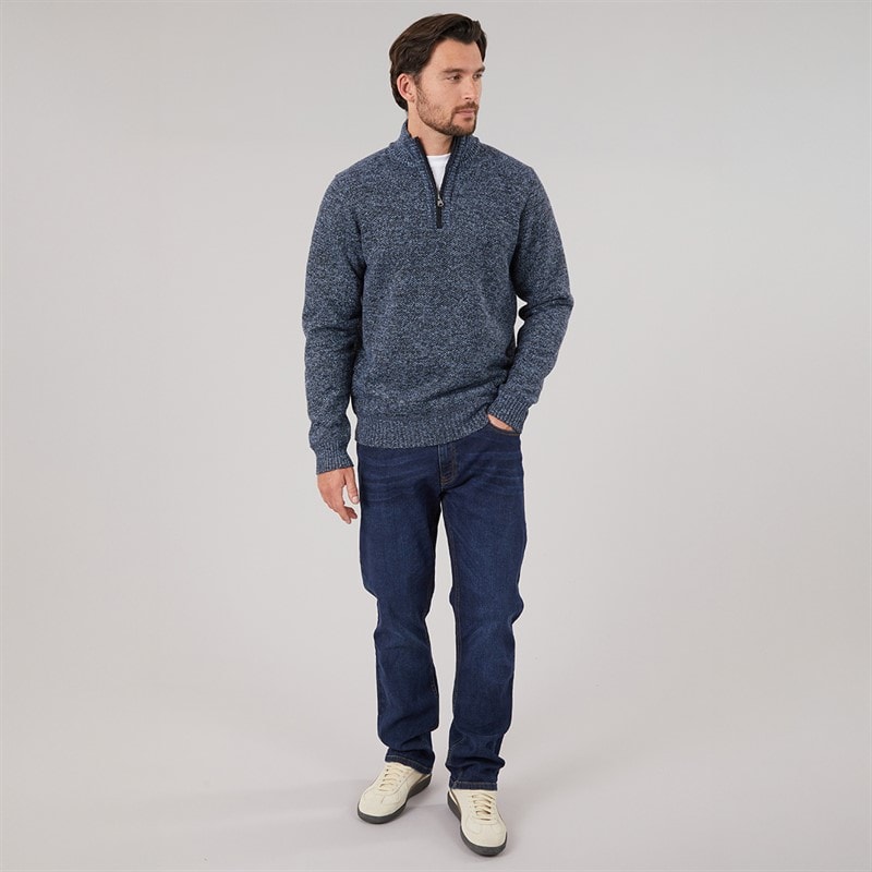 Mens Sherpa Lined 1/4 Zip Sweater Blue Marl - Image 3