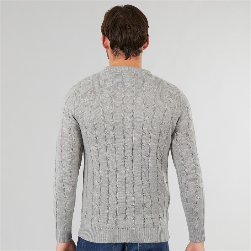 Mens Cable Knit Sweater Grey Marl - Image 2