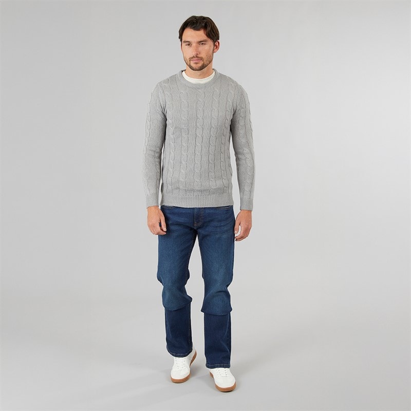 Mens Cable Knit Sweater Grey Marl - Image 3
