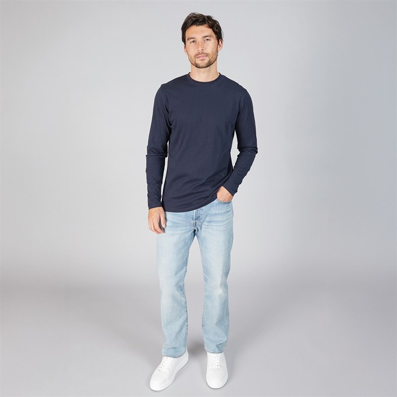 Mens Five Pack Long Sleeved T-Shirts White/Black/Navy/Grey Marl/Charcoal - Image 2