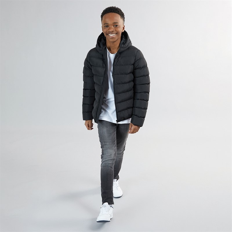 Boys Hooded Puffer Jacket Black - Image 4