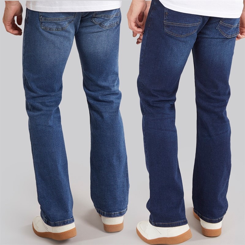 Mens Two Pack Bootcut Denim Jeans Dark Wash/Mid Wash - Image 2