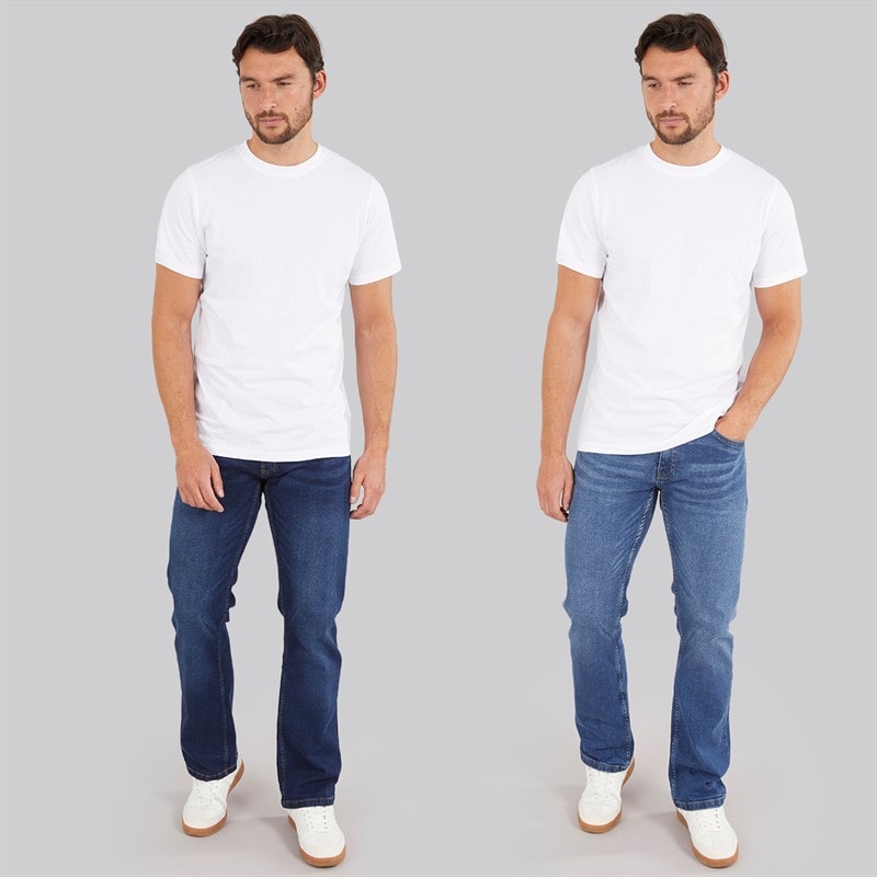Mens Two Pack Bootcut Denim Jeans Dark Wash/Mid Wash - Image 4