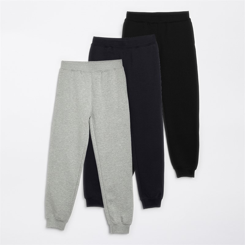 Kangaroo Poo Boys Three Pack Slim Fit Cuffed Fleece Joggera Black/Grey Marl/Navy