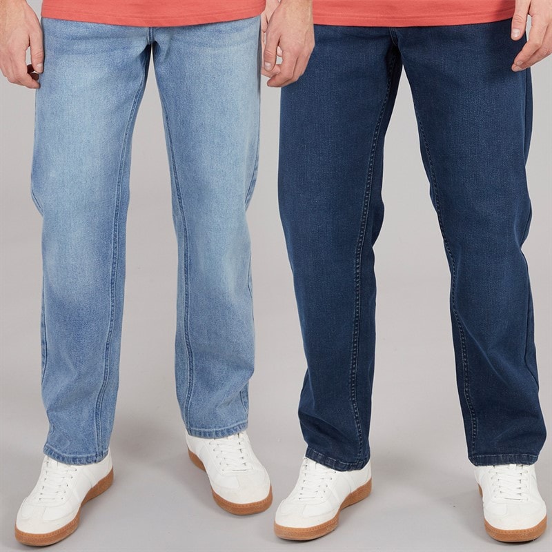 Kangaroo Poo Mens Two Pack Straight Fit Denim Jeans Dark Wash/Light Wash