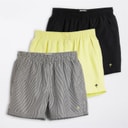Boys Three Pack Swim Shorts Lime/Black/Stripe