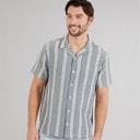 Mens Textured Shirt Ecru/Teal Stripe