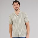 Mens Textured Shirt Ecru/Grey Stripe