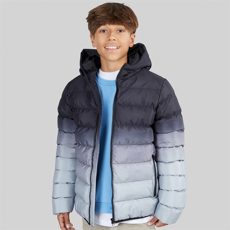 Boys Ombre Hooded Puffer Jacket Grey/Black - Image 3