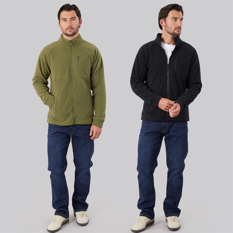 Mens Two Pack Full Zip Microfleece Jackets Khaki/Black - Image 3