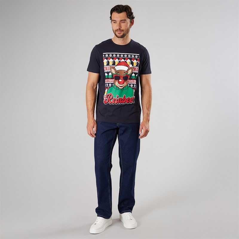 Mens Novelty Christmas T-Shirt Navy - Image 3