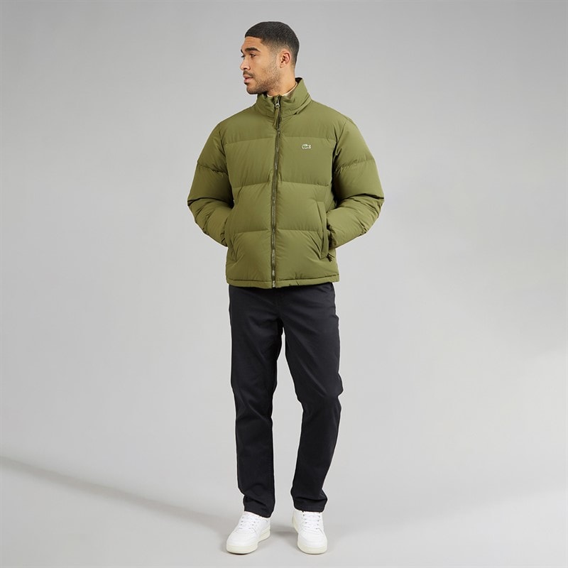Mens Water Repellent Hooded Down Coat Khaki Green - Image 4