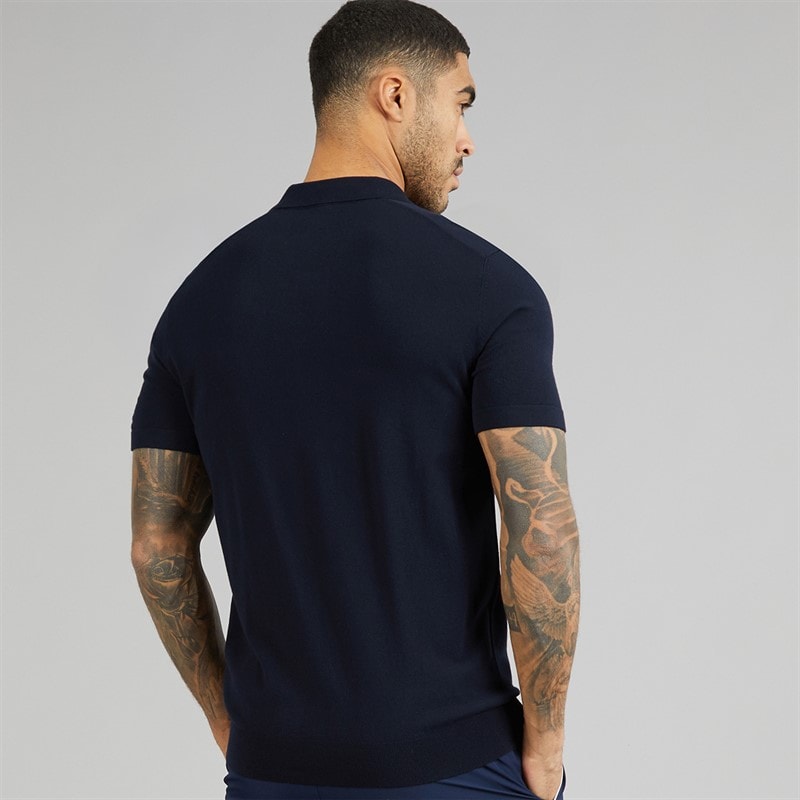 Mens Short Sleeved Polo Shirt Collar Jumper Midnight Blue - Image 2