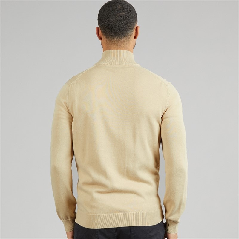Mens Zipped High Neck Cotton Jumper Beige - Image 2