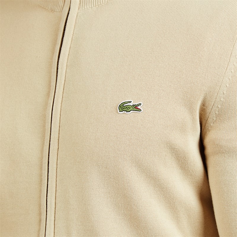 Mens Zipped High Neck Cotton Jumper Beige - Image 3