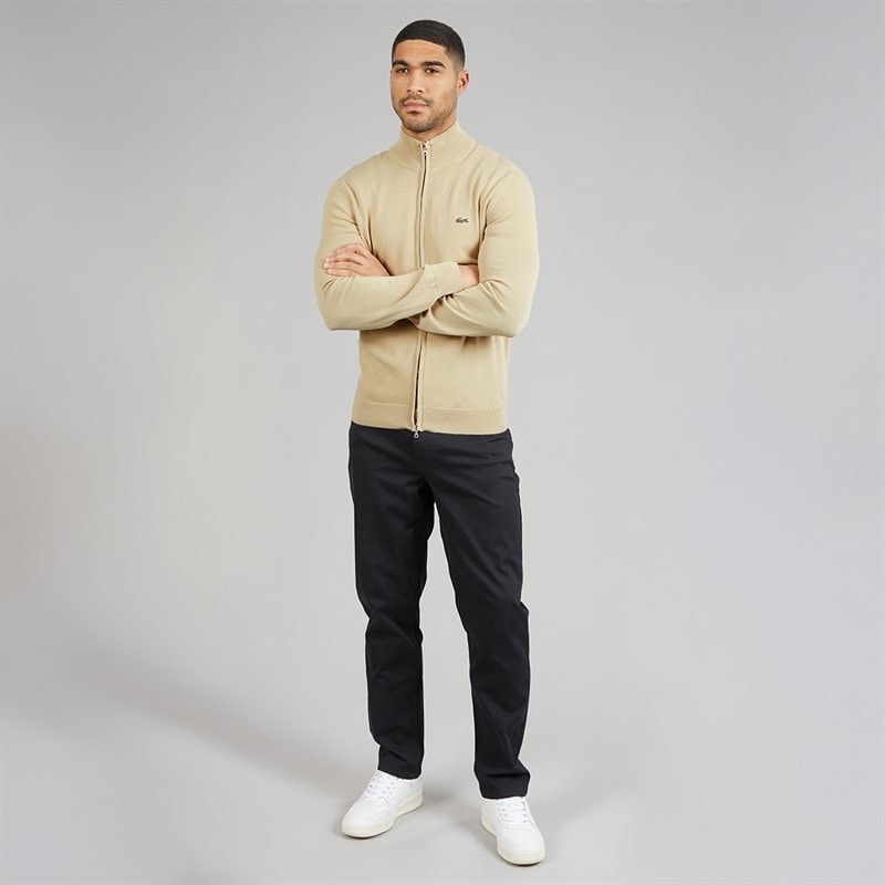 Mens Zipped High Neck Cotton Jumper Beige - Image 4