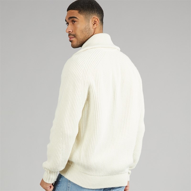 Mens Wool High Neck Zipped Jumper Ecru White - Image 2