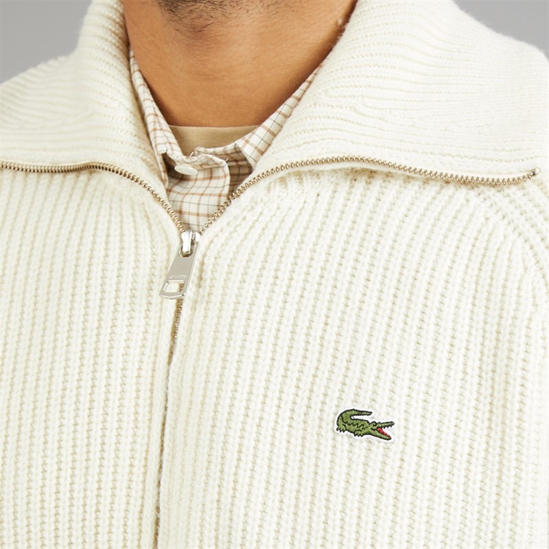 Mens Wool High Neck Zipped Jumper Ecru White - Image 3